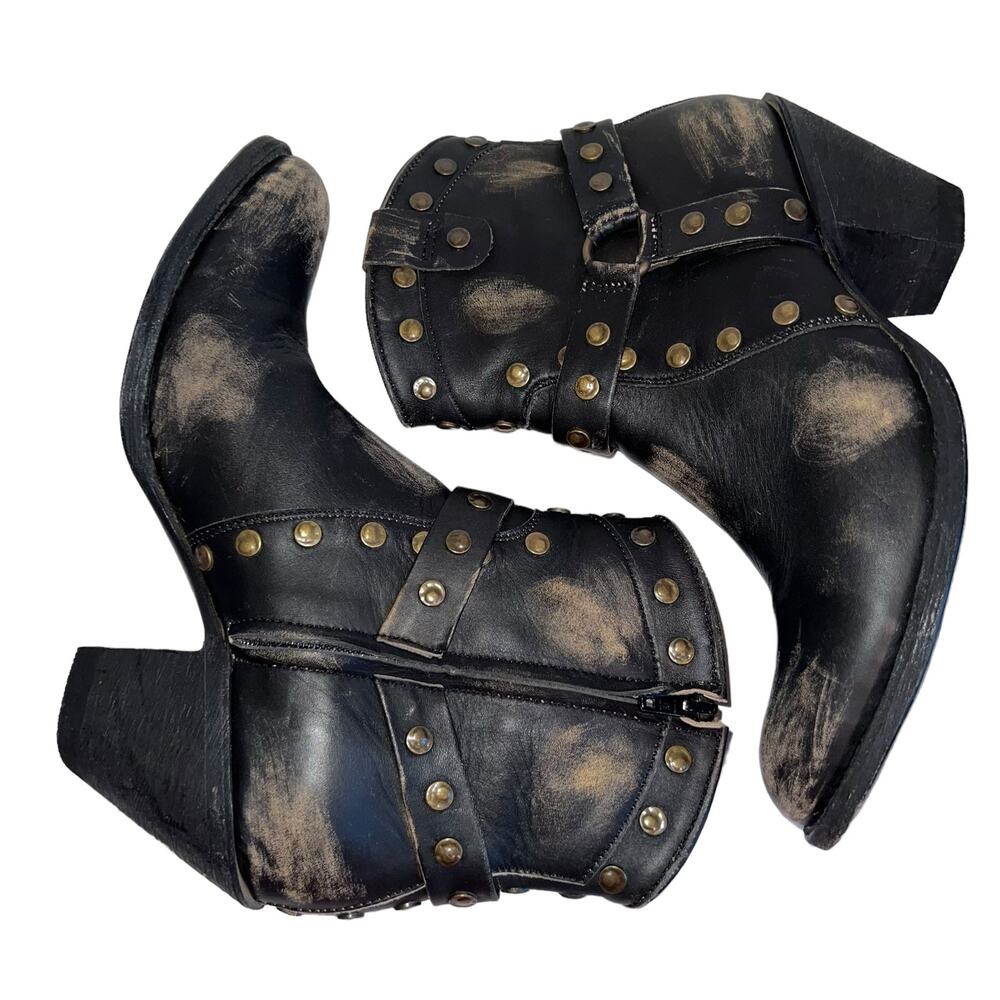 OG by Old Gringo Studded Distressed Harness Boot Bootie  Leather 3" Heel Black 8 - Picture 4 of 16